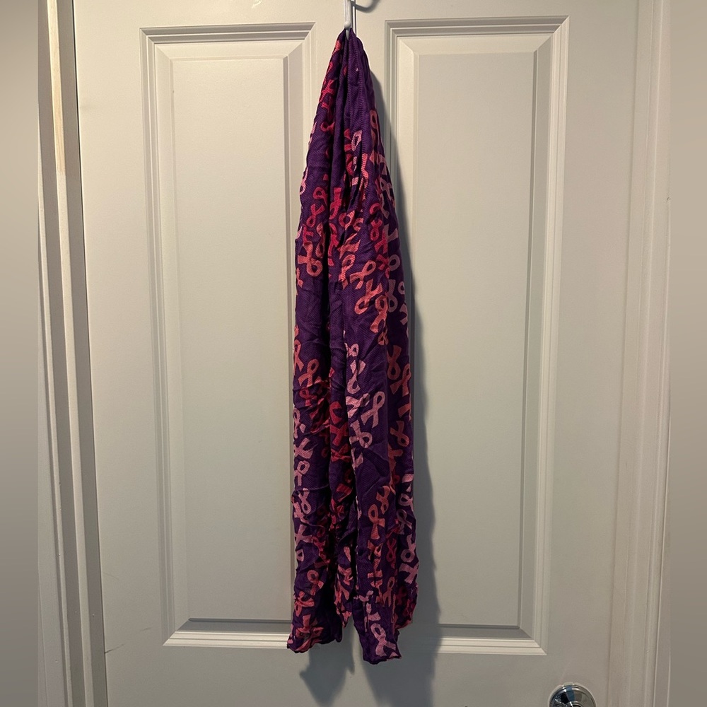 Purple and Pink Ribbon Pattern Breast Cancer Awareness Scarf